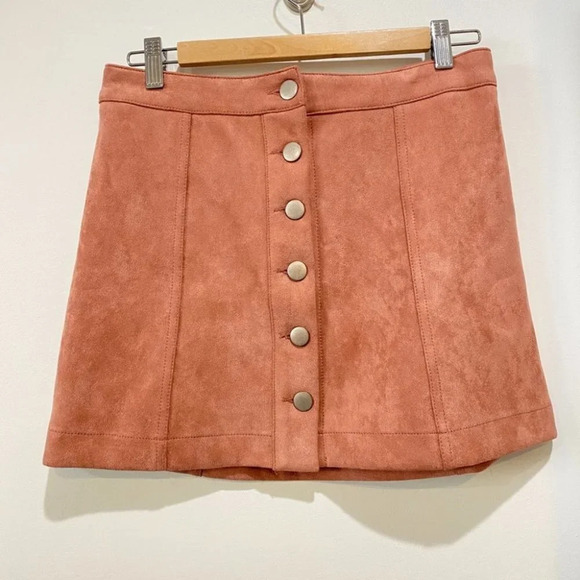 Forever 21 Blush Pink Super Soft Luxurious Suede Button Up Aline Skirt W27 Small - Picture 3 of 12
